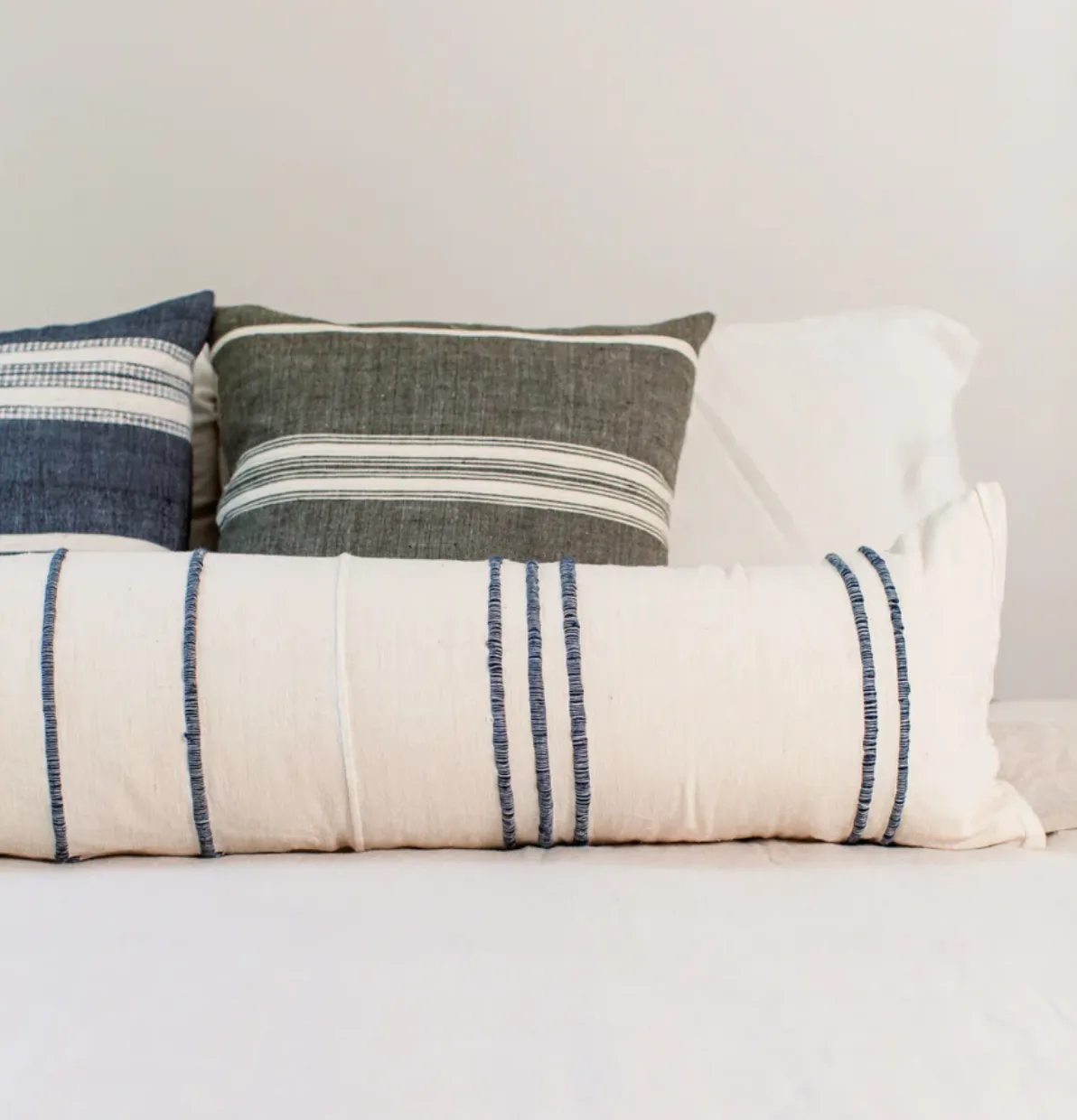 12" x 48" Hand Woven Lumbar Navy Ribbon Stripe Pillow cover, Cotton, Fair Trade