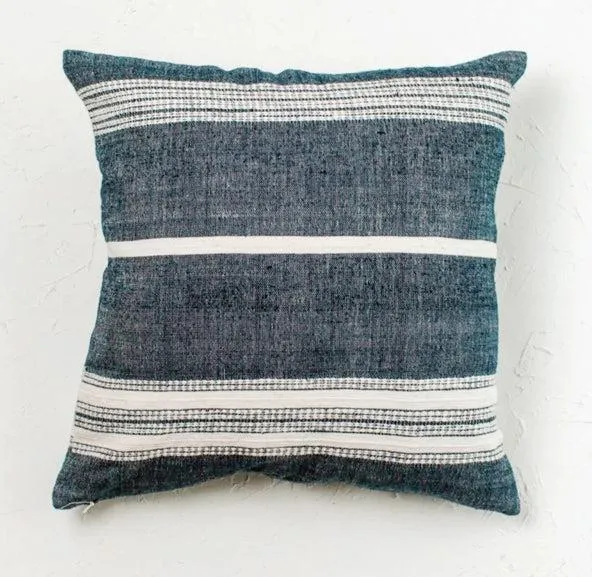 18" Hand Woven Navy & White Striped Throw Pillow, Ethiopian Cotton, Fair Trade