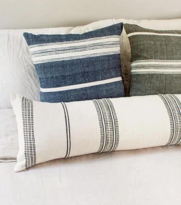 18" Hand Woven Navy & White Striped Throw Pillow, Ethiopian Cotton, Fair Trade