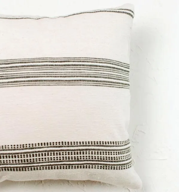 18" Hand Woven White & Grey Throw Pillow, Ethiopian Cotton, Fair Trade