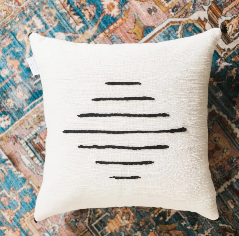 18" x 18"  Hand Woven & Embroidered Cotton Pillow, Eco-Friendly, Fair Trade, Tunisia