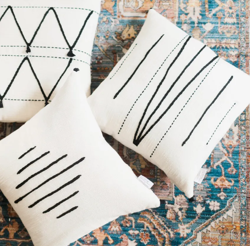 18" x 18"  Hand Woven & Embroidered Cotton Pillow, Eco-Friendly, Fair Trade, Tunisia