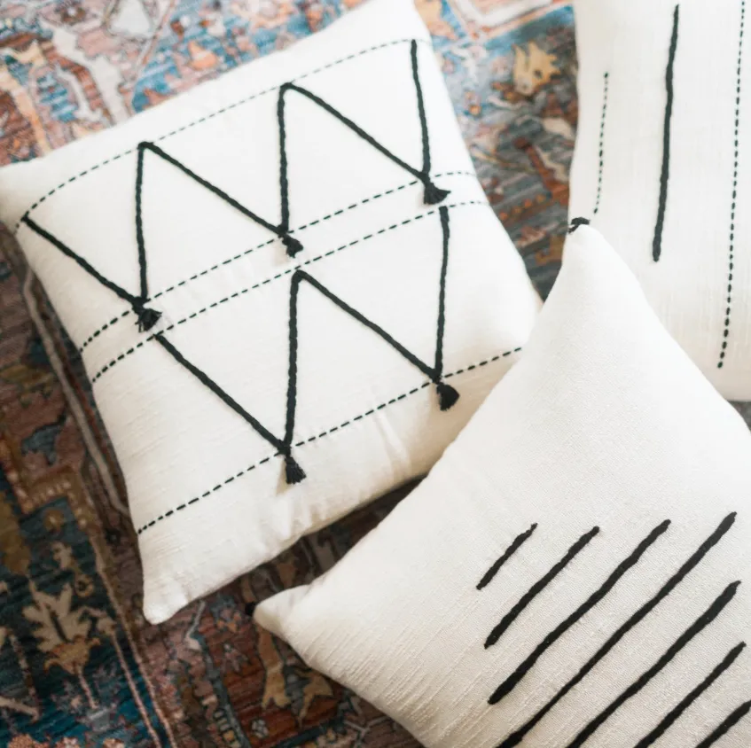 18" x 18" Hand Woven Tunisian Cotton Pillow, Eco-Friendly, Fair Trade