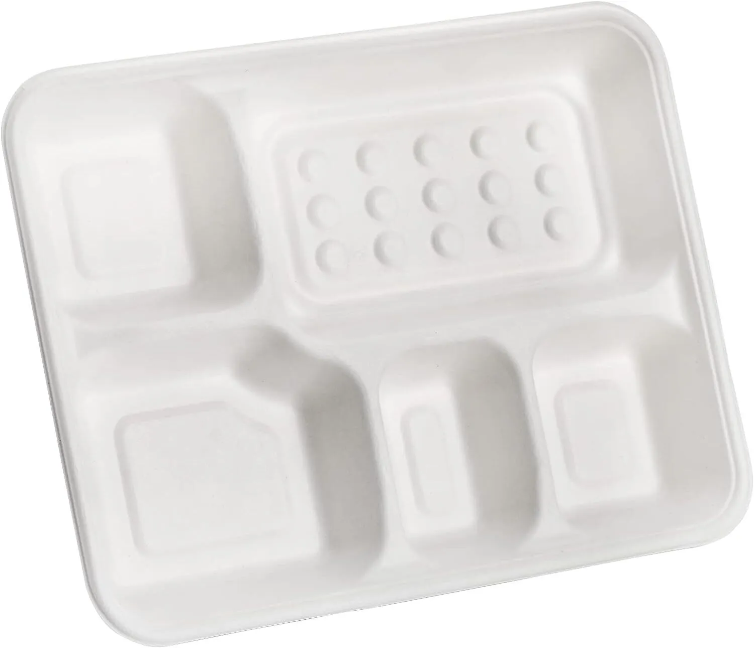 240pcs Sugarcane Bagasse 5-Compartment Lunch Paper Tray Plates 28x22cm Bulk