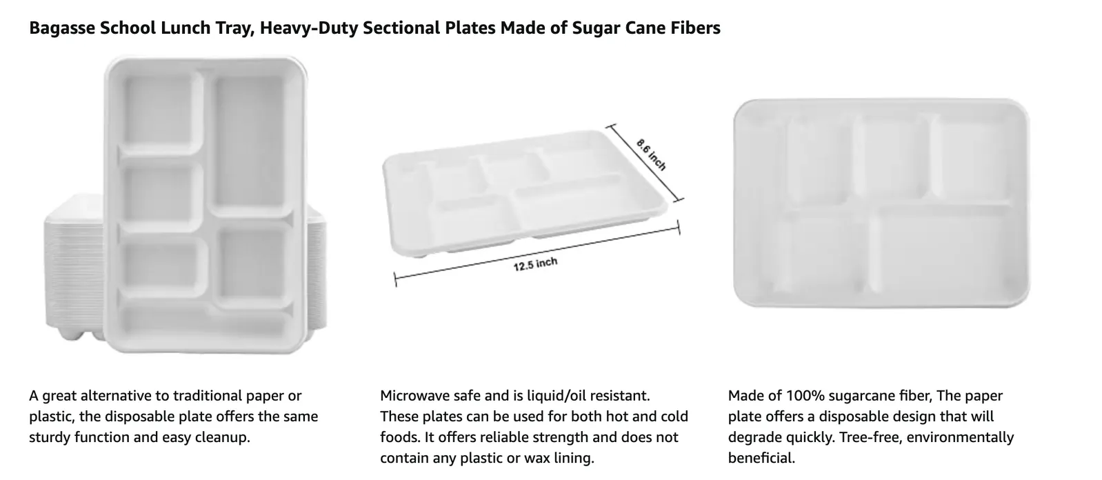 240pcs Sugarcane Bagasse 6-Compartment Lunch Paper Tray Plates 32x22cm Bulk