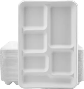 240pcs Sugarcane Bagasse 6-Compartment Lunch Paper Tray Plates 32x22cm Bulk