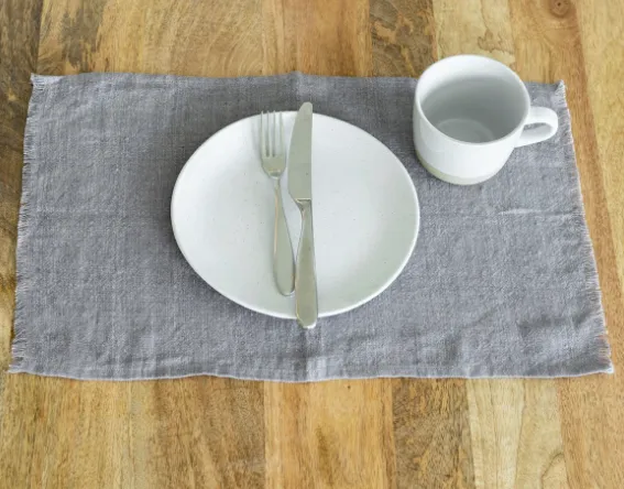 4 Hand Woven Stone Washed Linen Placemats (Grey, Blue, White, Blush Pink) Eco-Friendly, Fair Trade