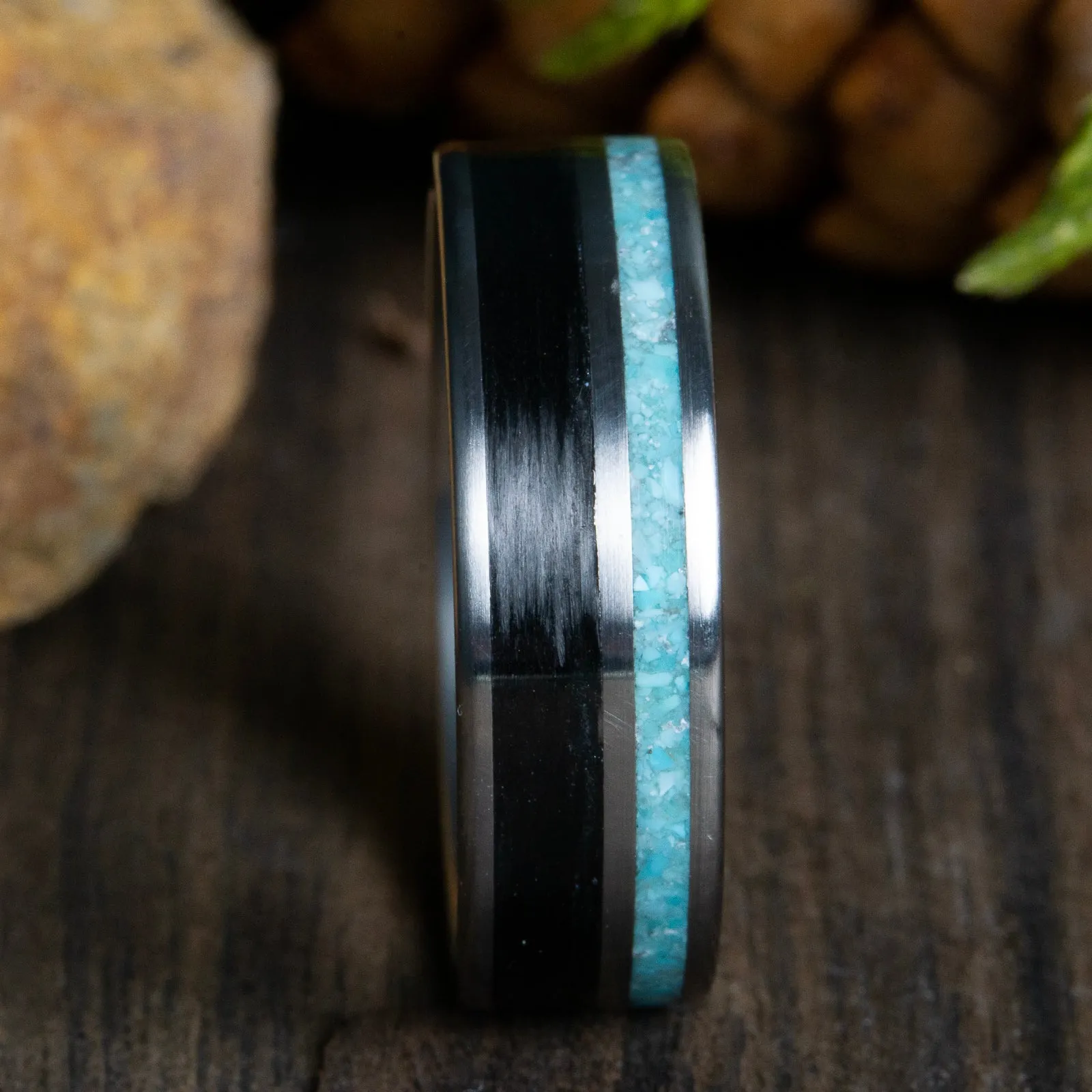 carbon fiber ring with turquoise