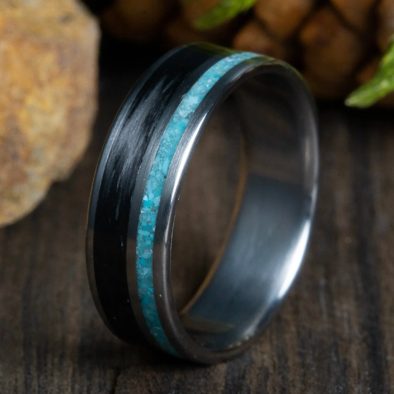 carbon fiber ring with turquoise