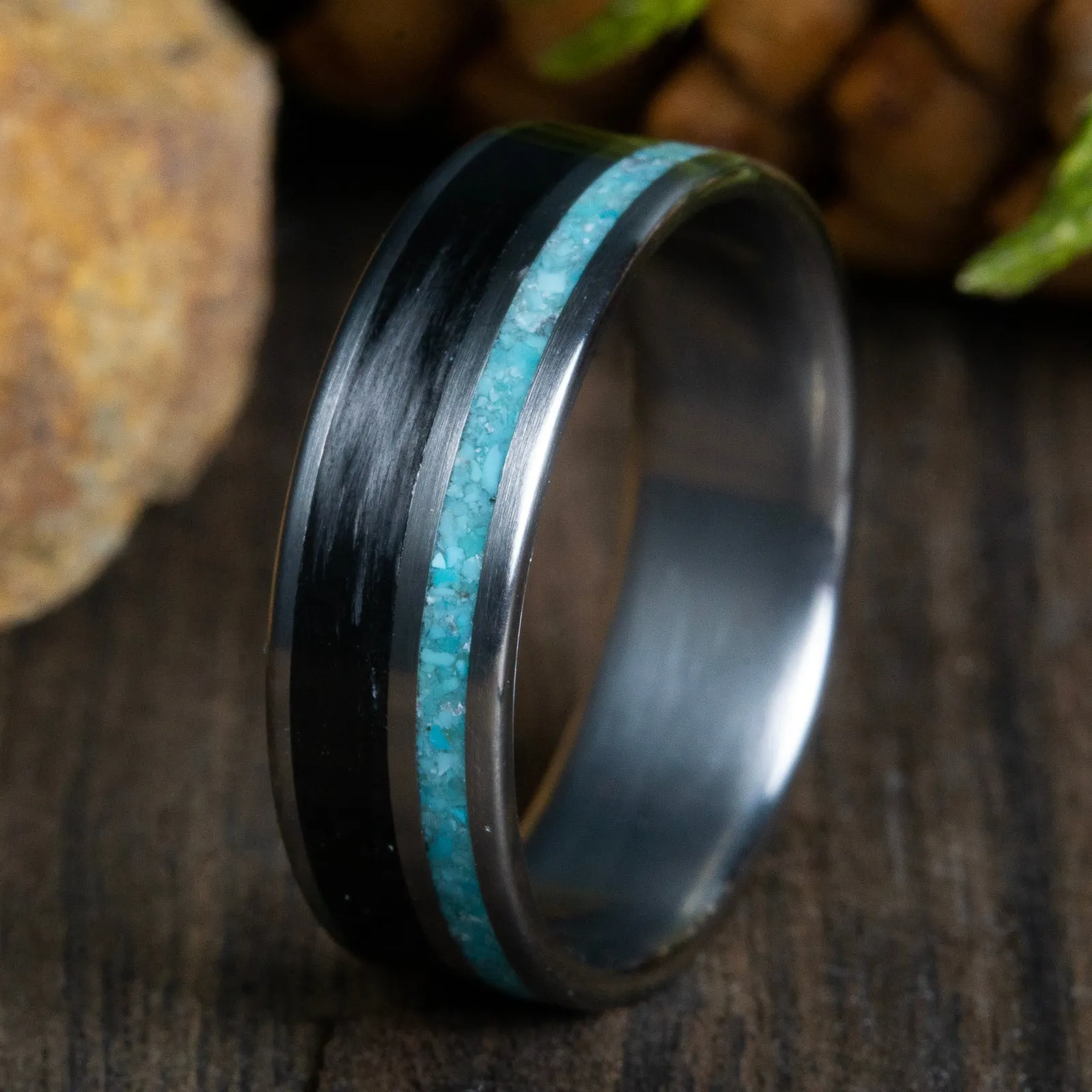carbon fiber ring with turquoise