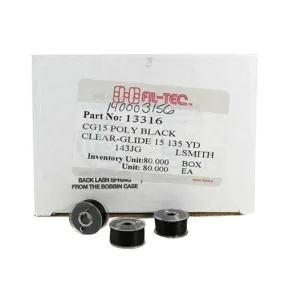 Clear-Glide Class 15 Poly Bobbin in Black, Box of 80