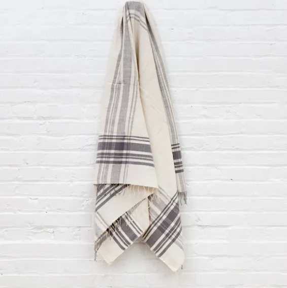 Ethiopian Handspun Cotton Bath Towels (Beige, Navy, Grey) - Eco-Friendly, Fair Trade