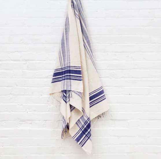 Ethiopian Handspun Cotton Bath Towels (Beige, Navy, Grey) - Eco-Friendly, Fair Trade