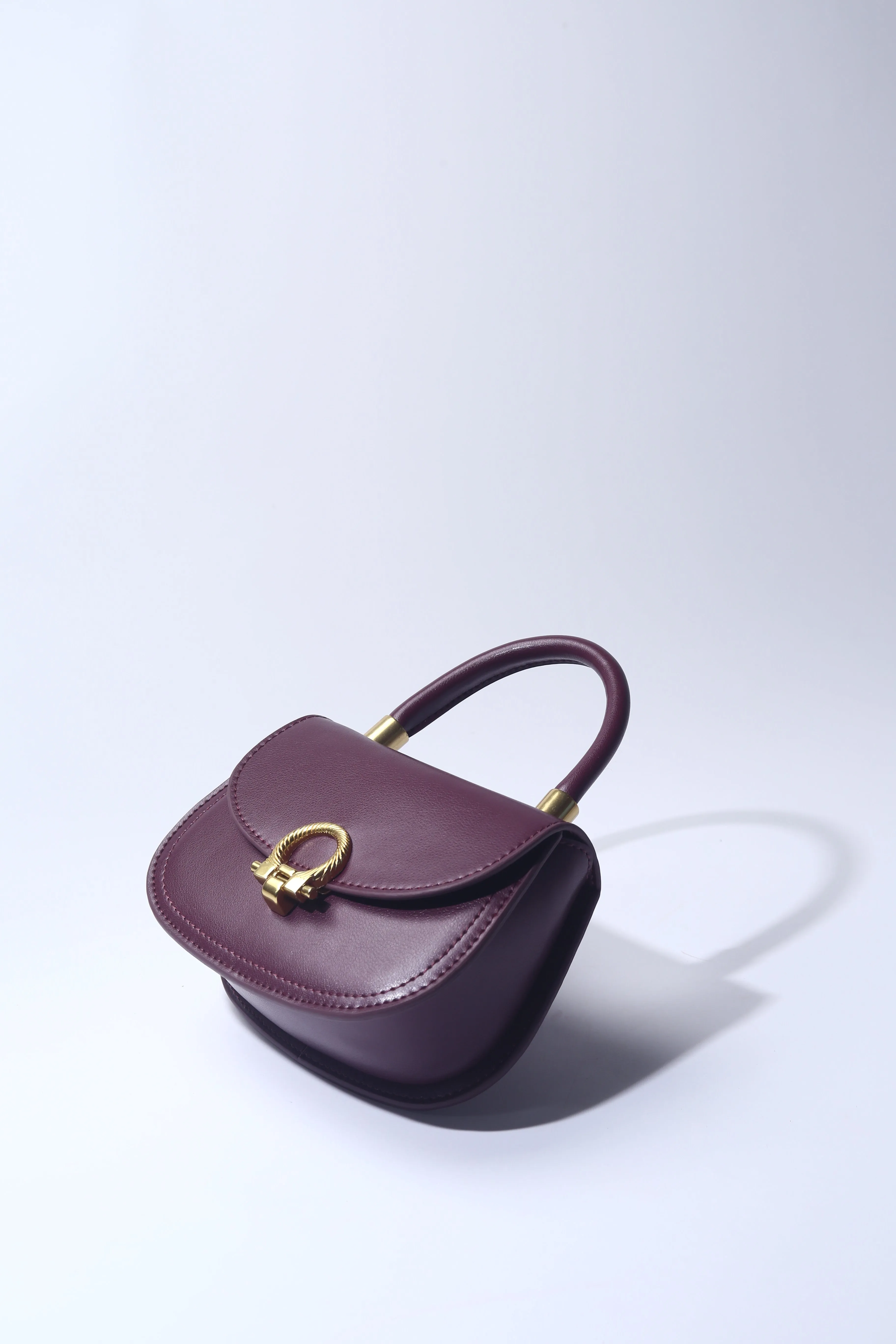 Plum Leather Mini Handheld Bag