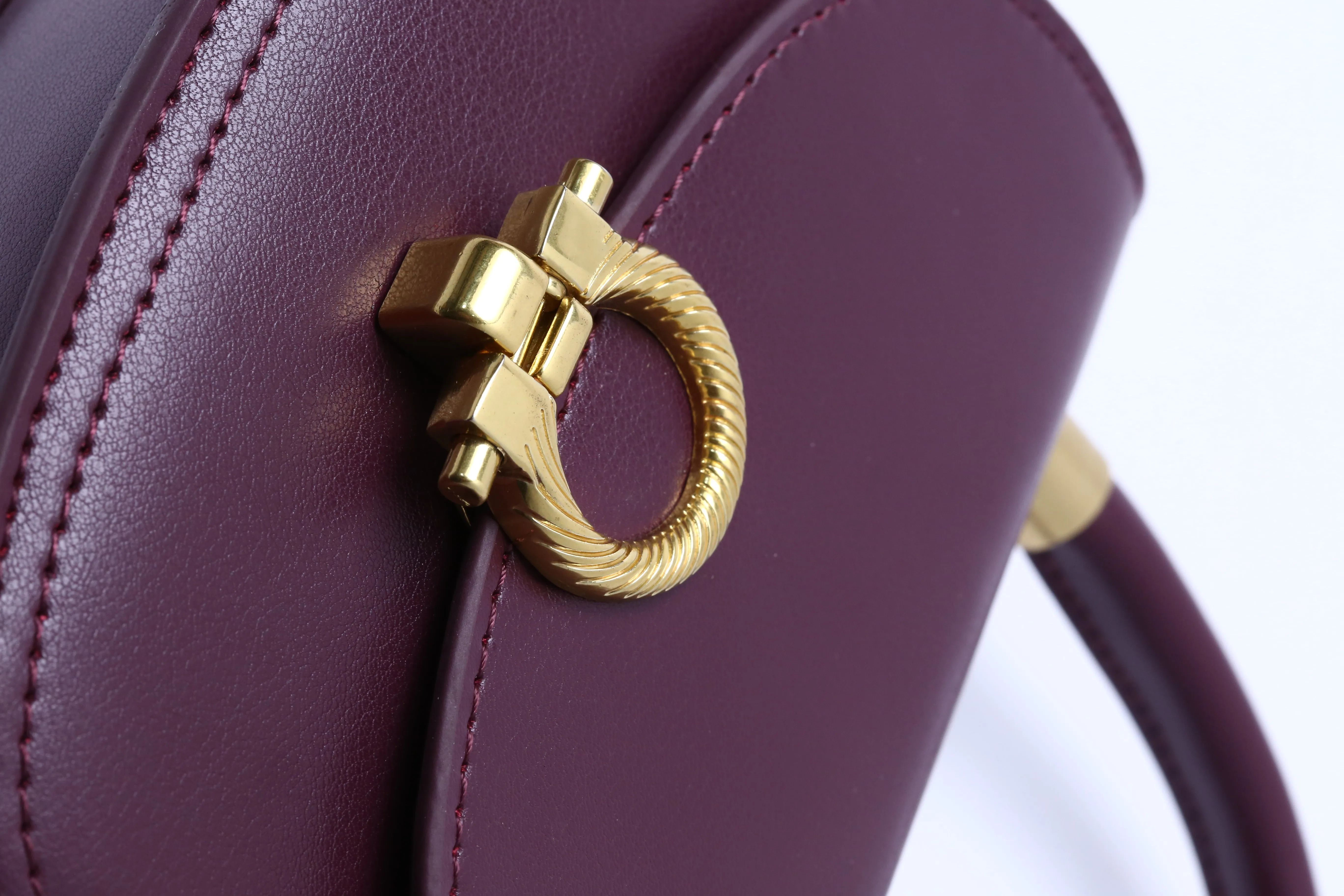 Plum Leather Mini Handheld Bag
