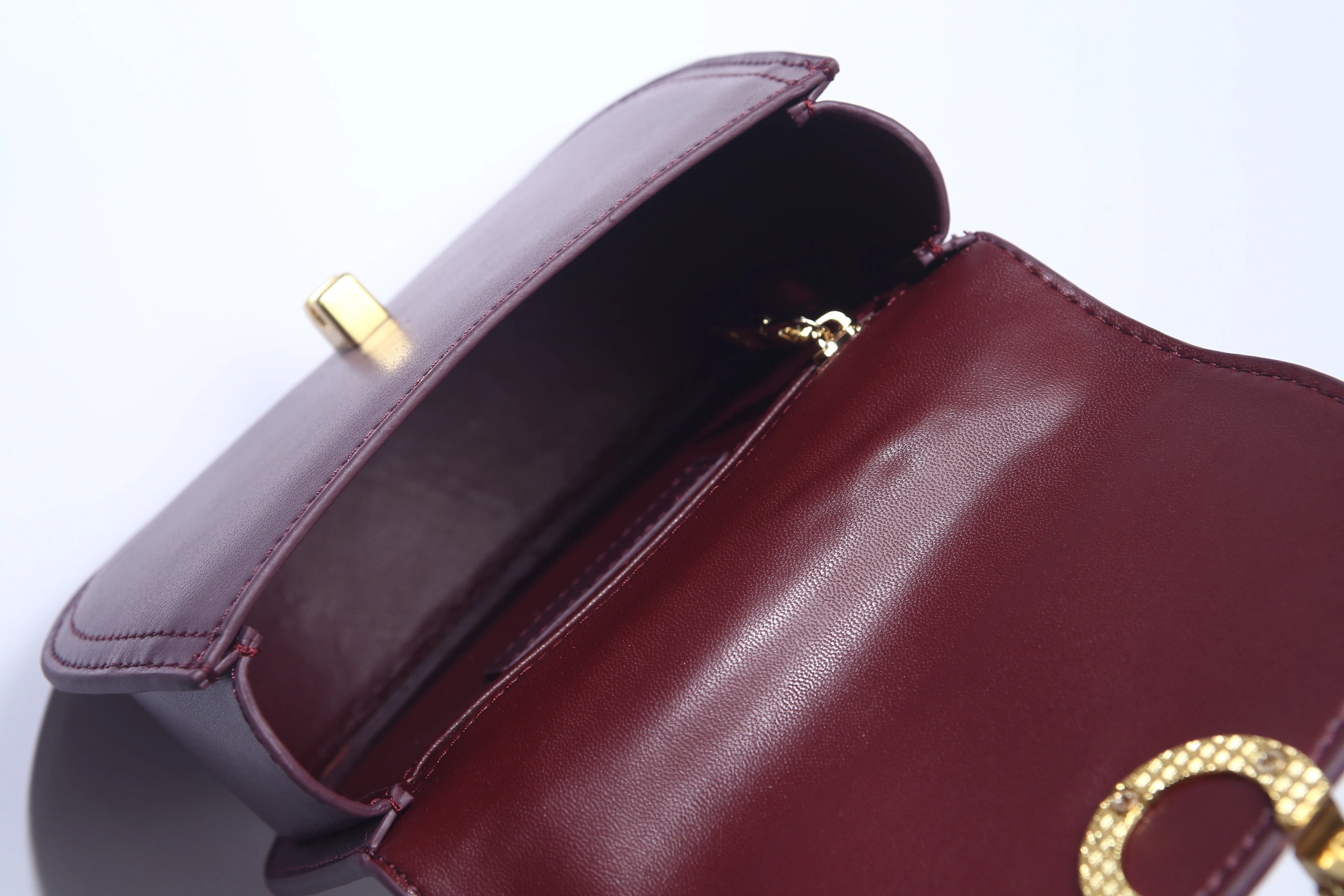 Plum Leather Mini Handheld Bag