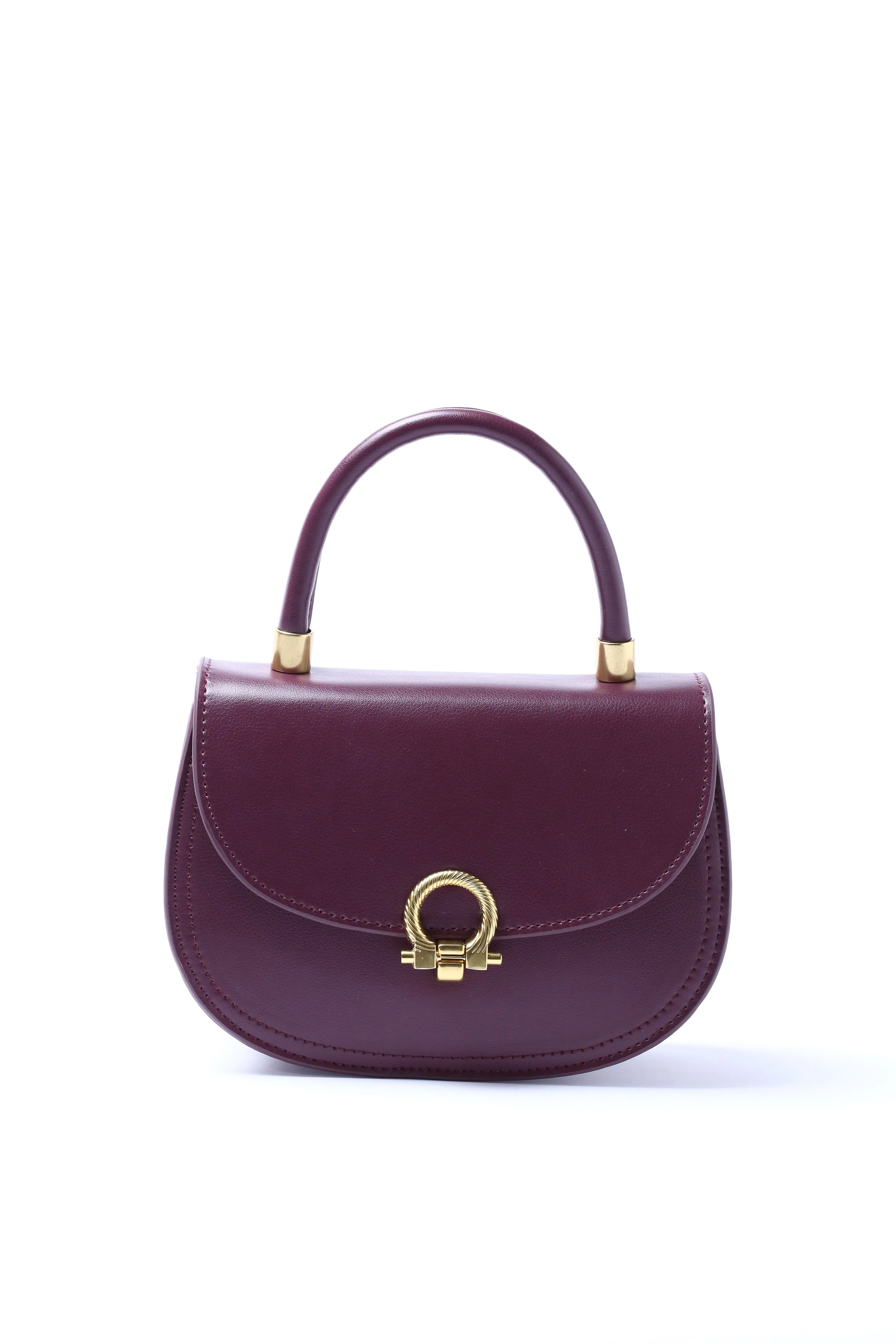 Plum Leather Small Handheld Bag