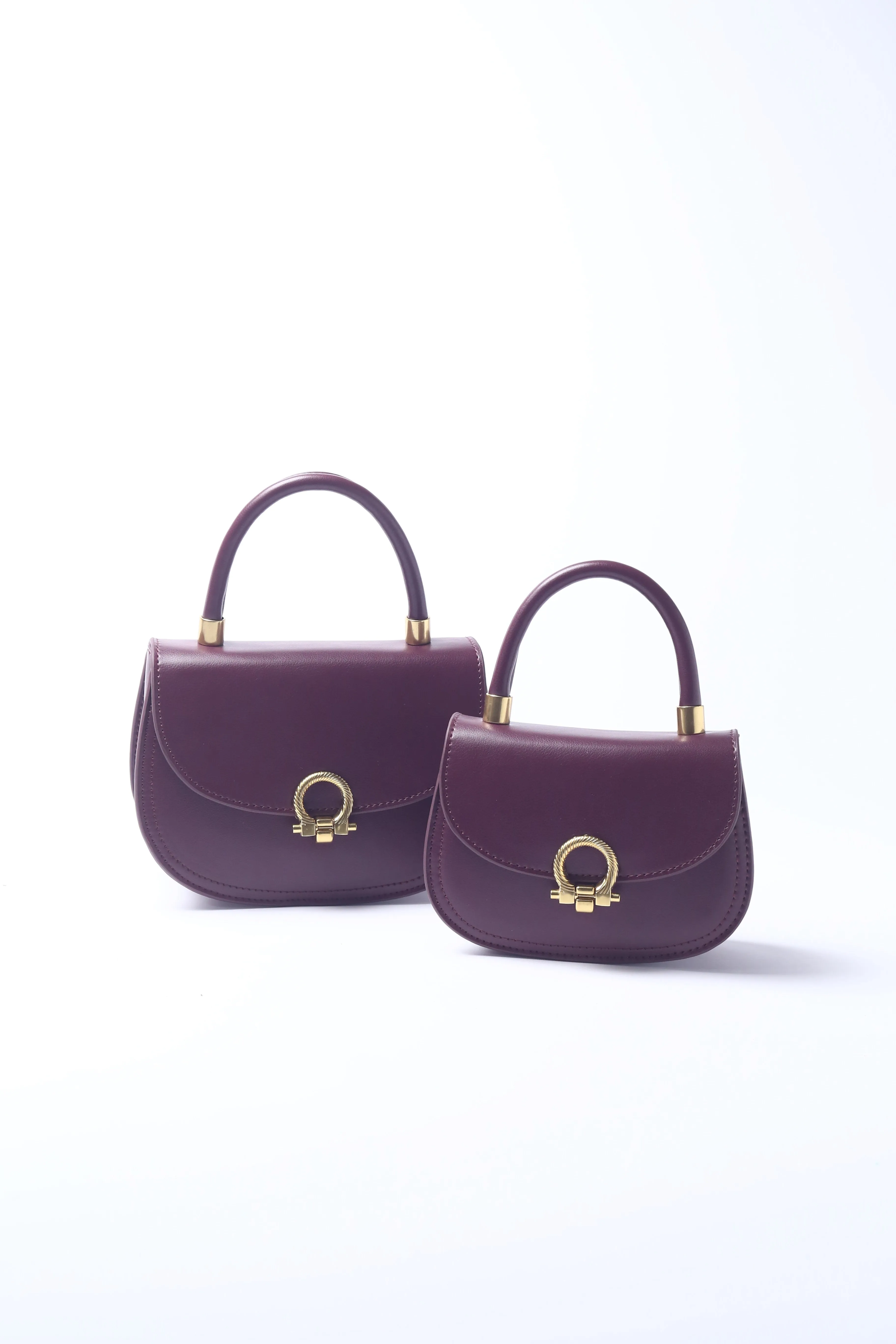 Plum Leather Small Handheld Bag