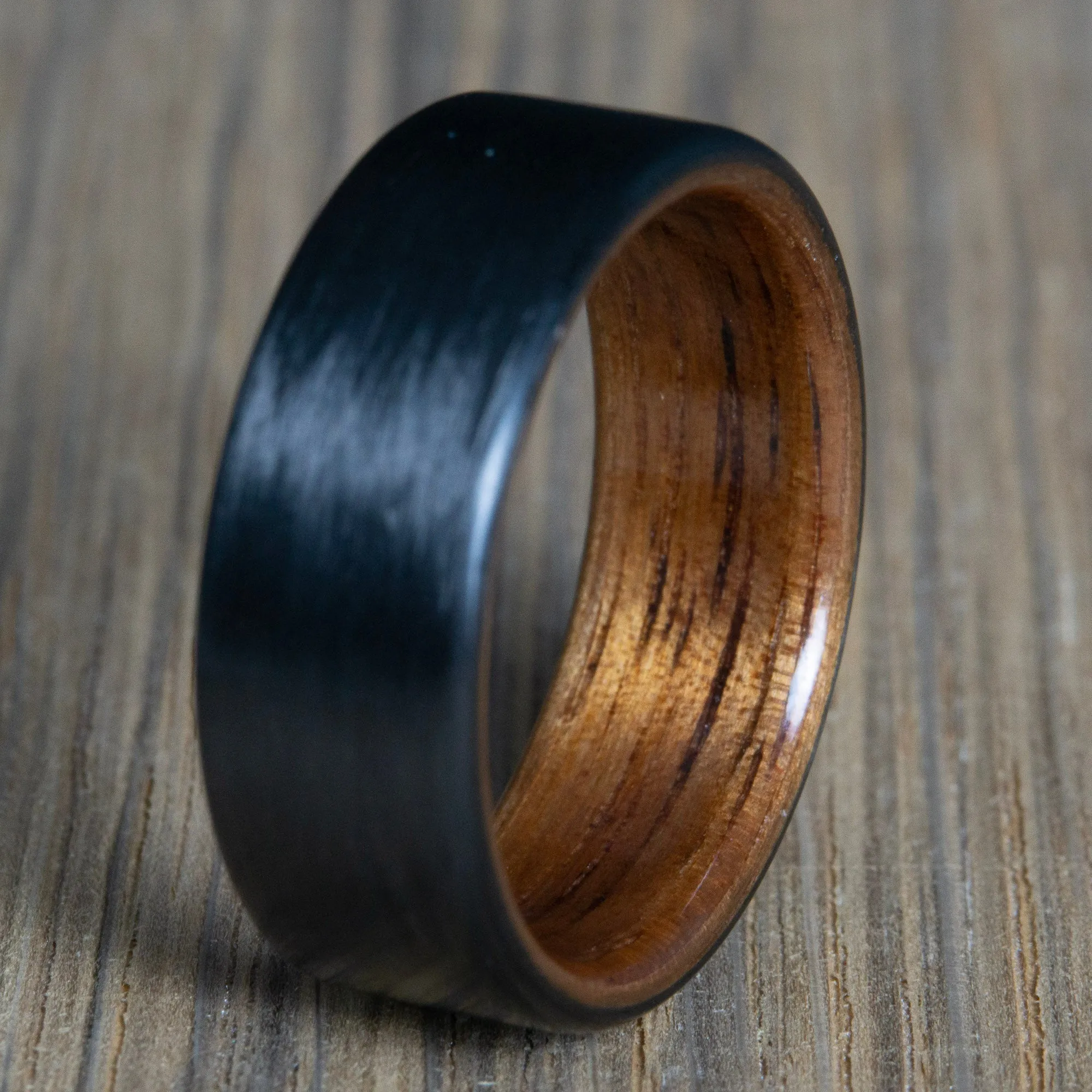 "The Akoni" Carbon fiber ring with Koa wood