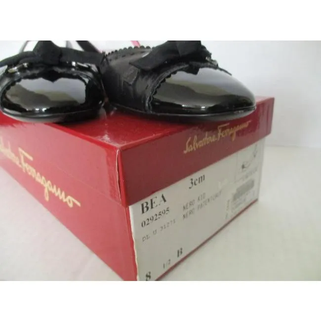 Salvatore Ferragamo Black Patent Bow Slingbacks Pumps Size Us