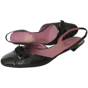 Salvatore Ferragamo Black Patent Bow Slingbacks Pumps Size Us