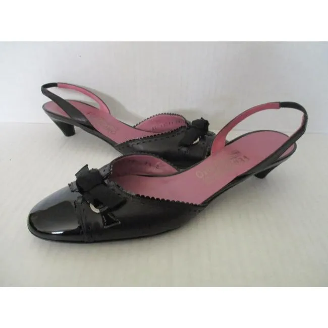 Salvatore Ferragamo Black Patent Bow Slingbacks Pumps Size Us