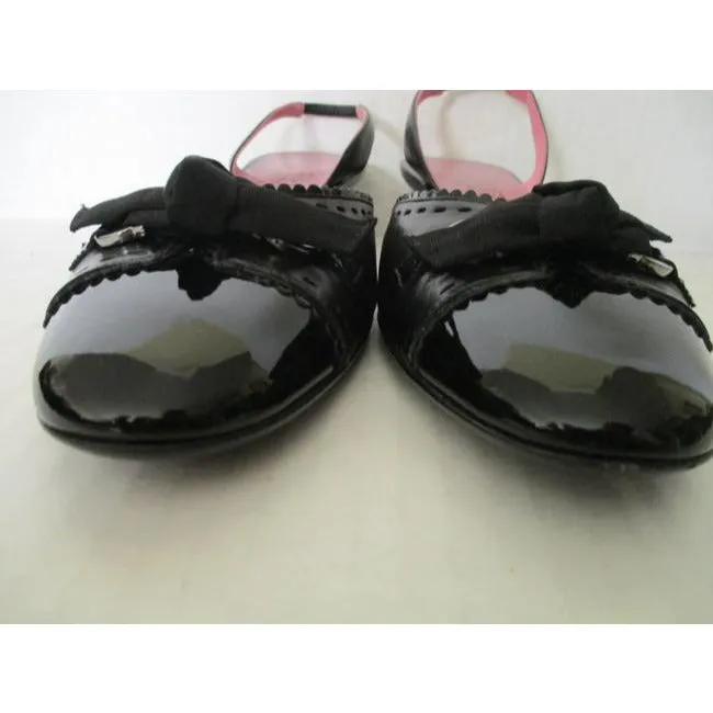 Salvatore Ferragamo Black Patent Bow Slingbacks Pumps Size Us