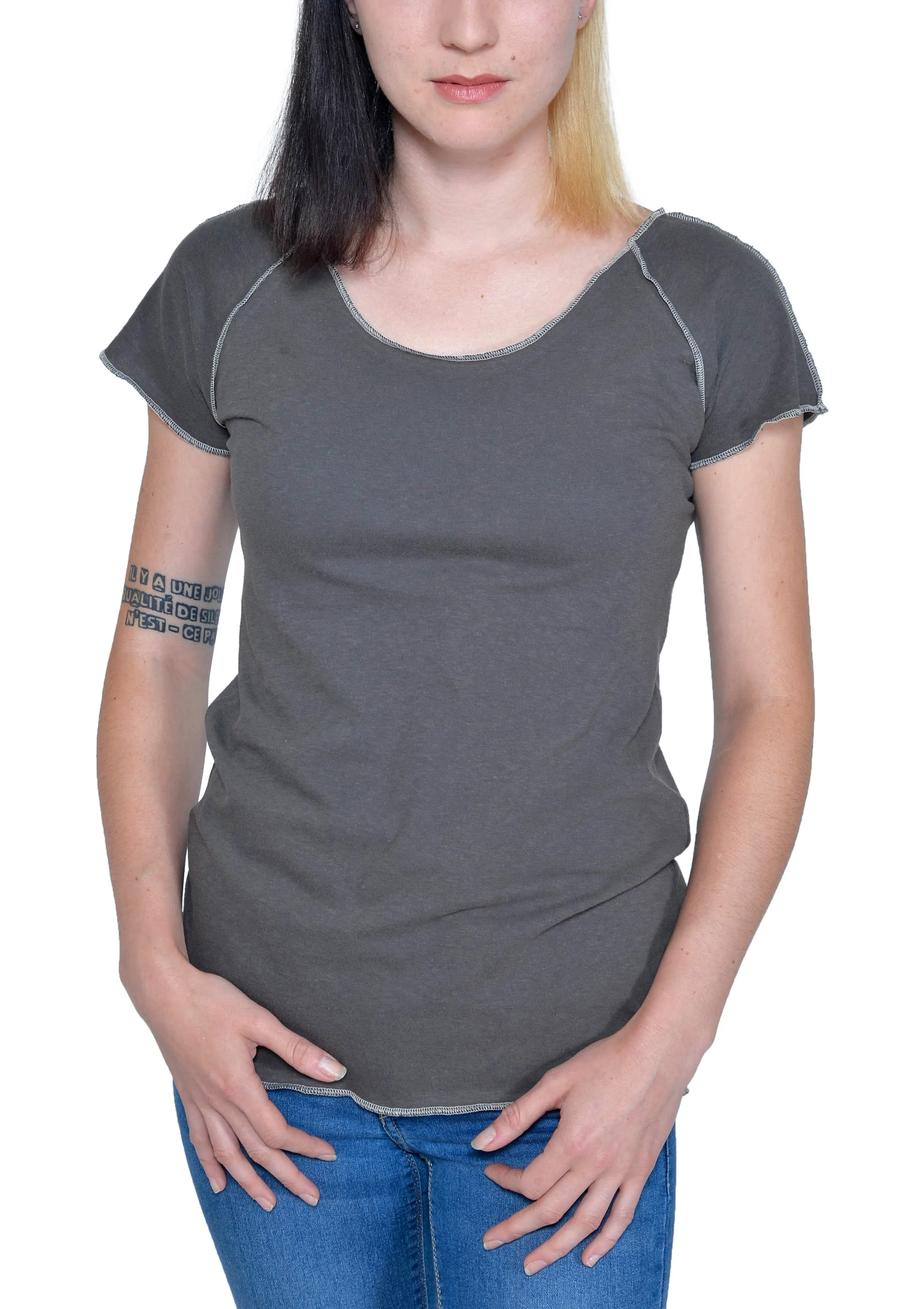 Short Sleeve Raw Raglan Tee | Graphite