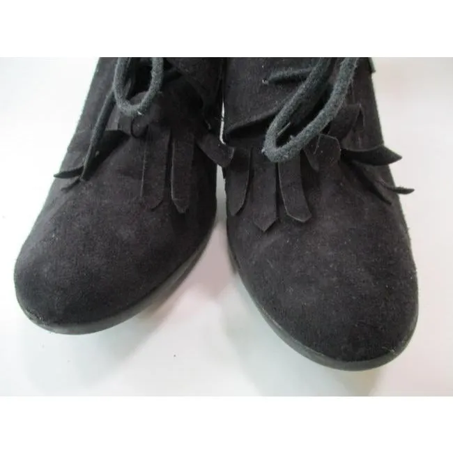 Tahari Black Mod Suede Lace Up Almond Toe Bootie Pumps Size Us