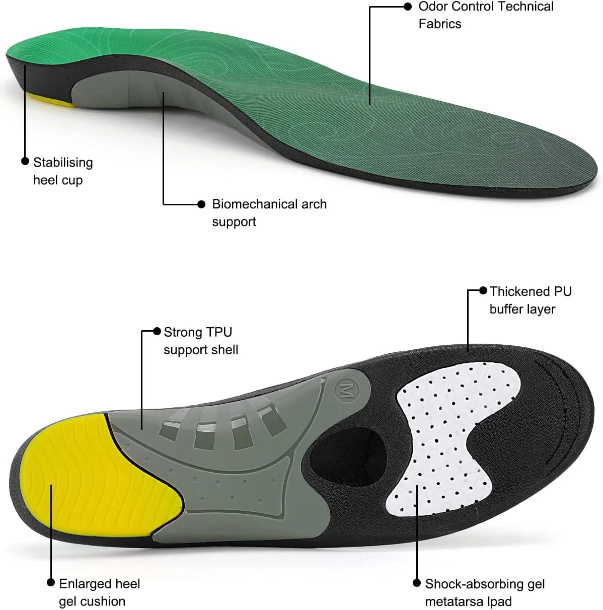 Walkomfy Heavy Duty Support Plantar Fasciitis Insoles Arch Support Orthotic
