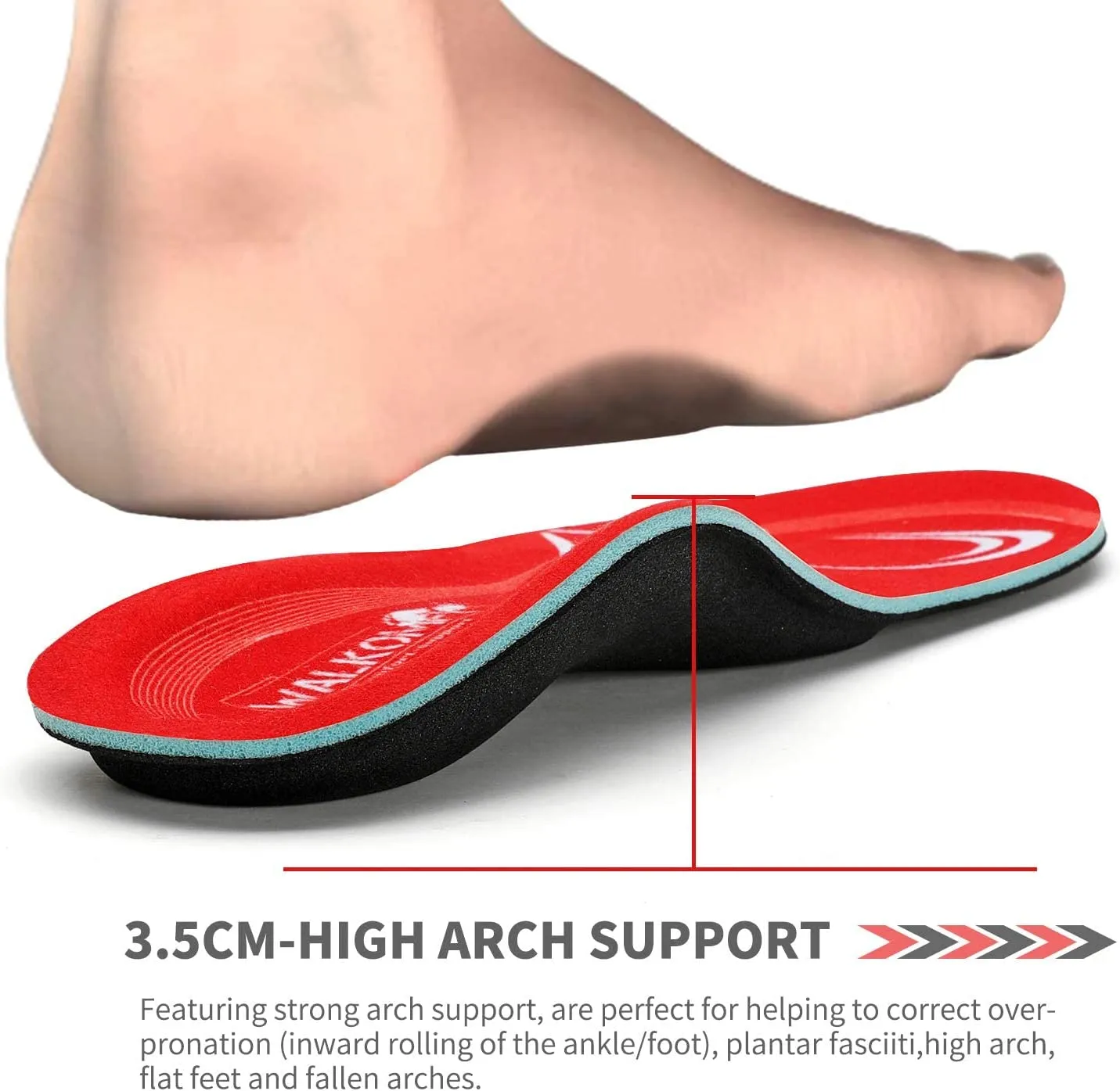 Walkomfy Pain Relief Orthotics | Plantar Fasciitis Arch Support Insoles Shoe Inserts